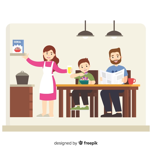 Free vector happy family at home with flat design