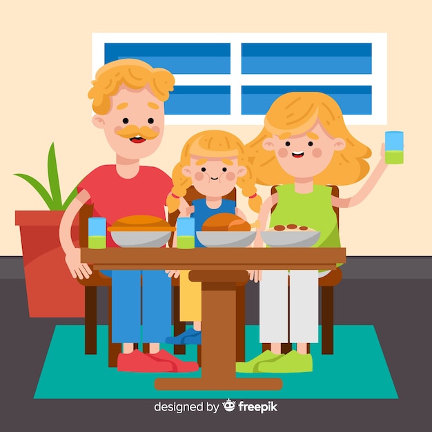 Happy family at home with flat design