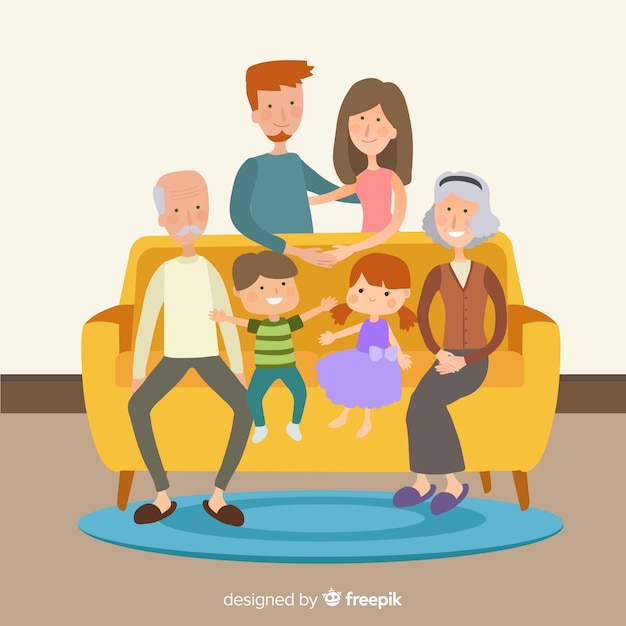 Free vector happy family at home with flat design