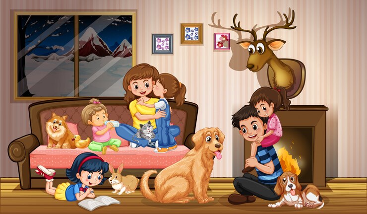 Free Vector happy family at home