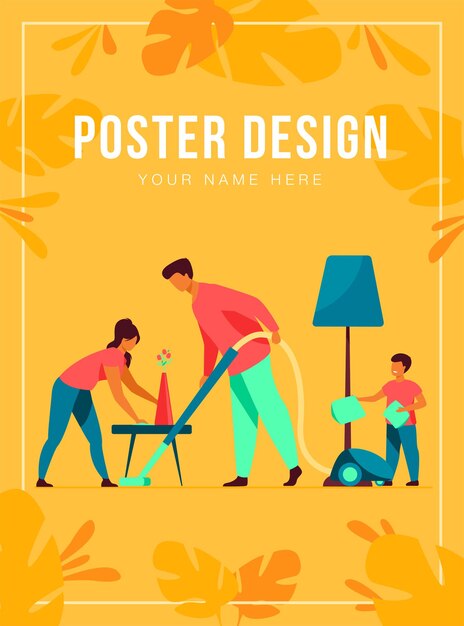 Happy family housekeeping together poster template