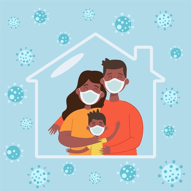 Бесплатное векторное изображение Счастливая семья в помещении шалфей от вируса