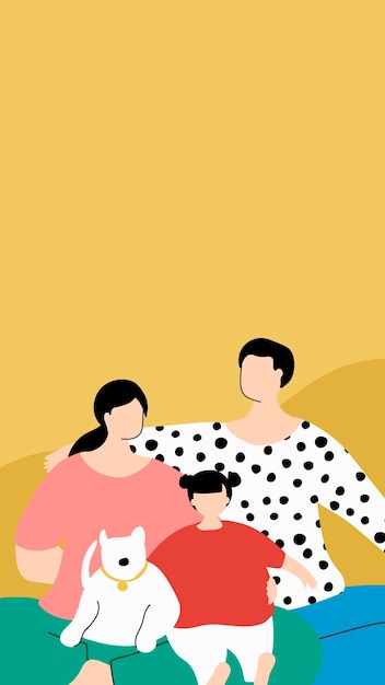 Free vector happy family in isolation during the coronavirus pandemic mobile phone wallpaper vector