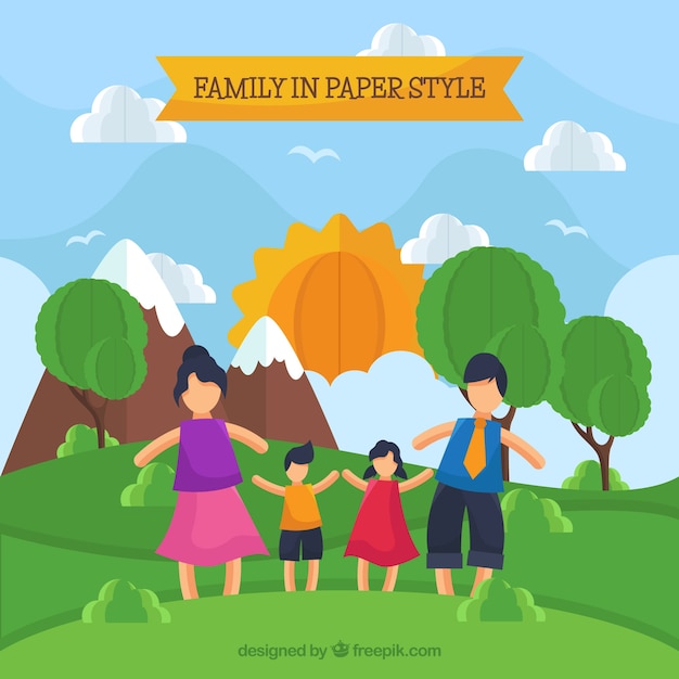 Vettore gratuito famiglia felice in stile art paper