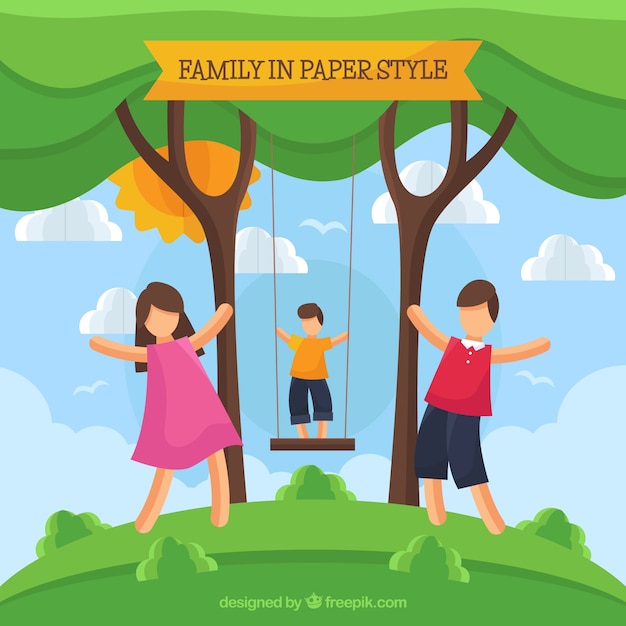 Famiglia felice in stile art paper