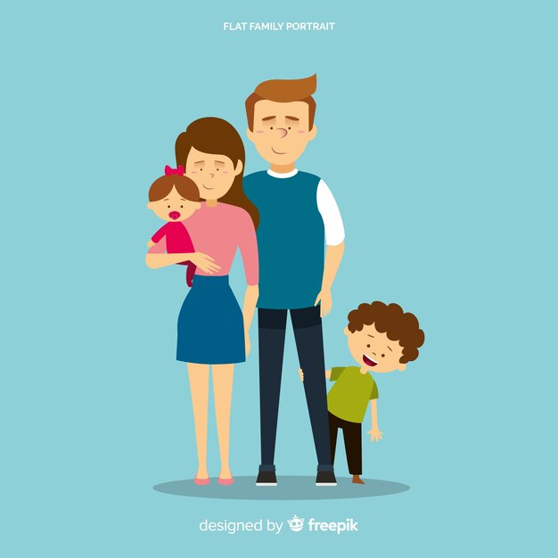 Happy family portrait, vectorized character design