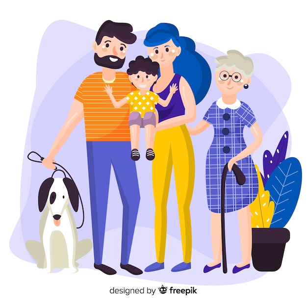 Счастливый семейный портрет, векторизованный дизайн персонажей