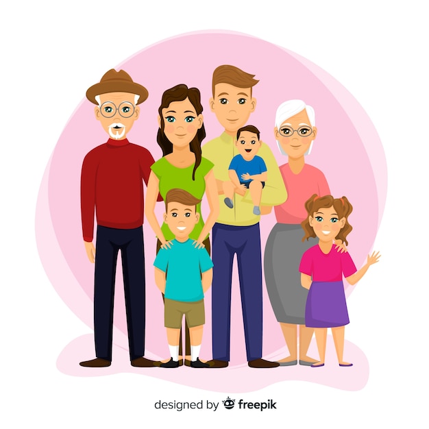행복한 가족 초상화, vectorized 캐릭터 디자인