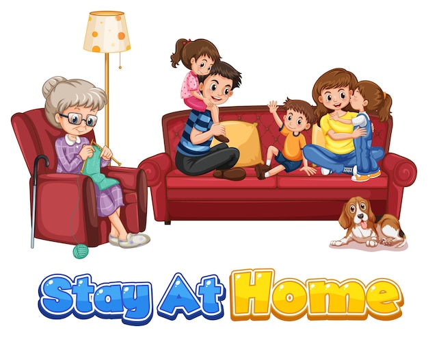 Free vector happy family stay at home