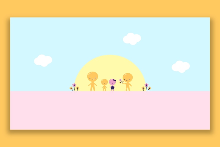 無料Vector ハッピー・ファミリー・サンセット・テンプレート