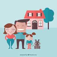 Free vector happy family with a dog