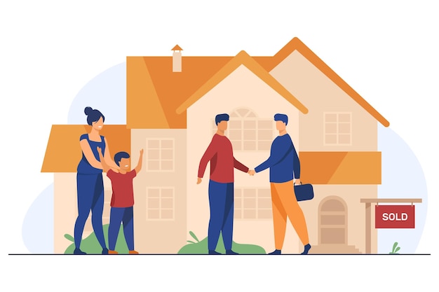 Free vector happy family with kid buying new house