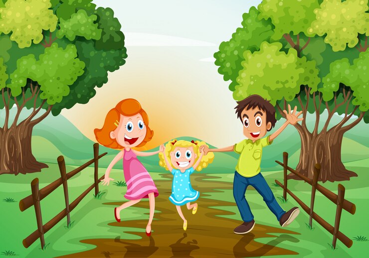Free Vector a happy family at the woods