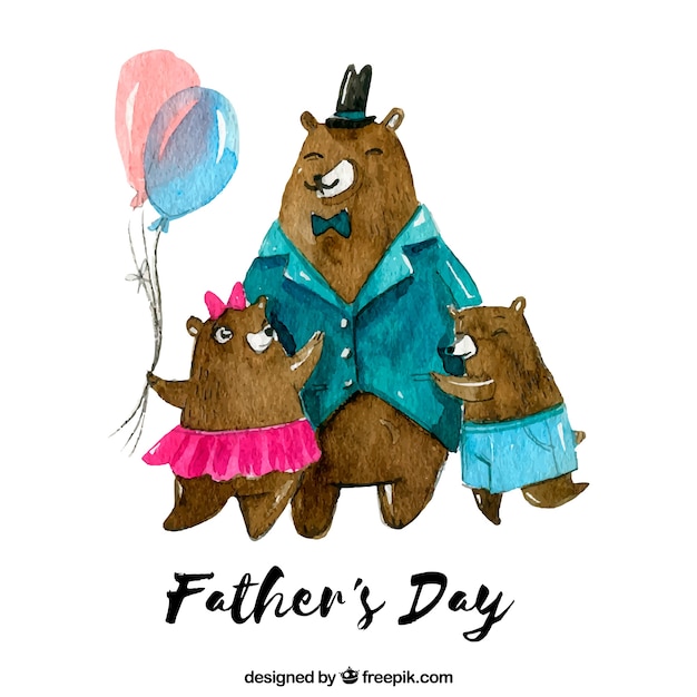 Free vector happy father's day background with family of bears