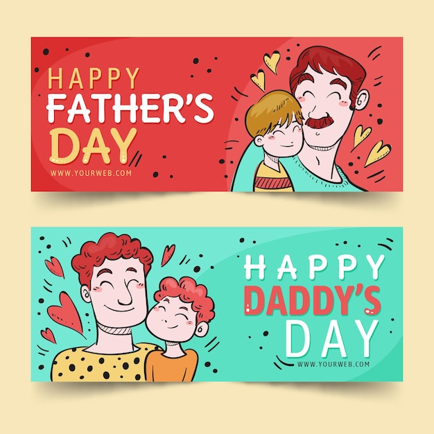 Happy father's day banners with dad and son