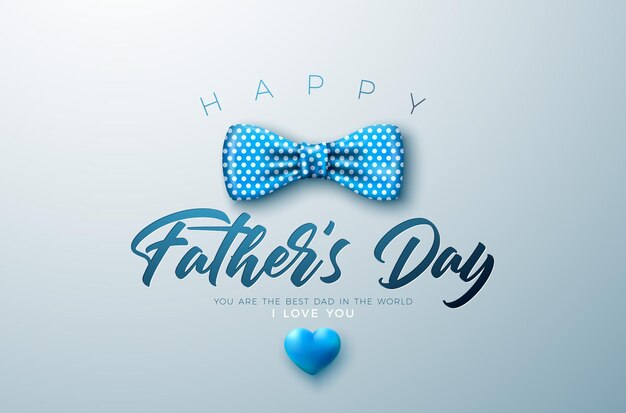 Happy Father's Day Greeting Card Design with Bow Tie and Heart on Light Background