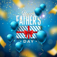 Free vector happy father's day greeting card design with gift box and falling confetti