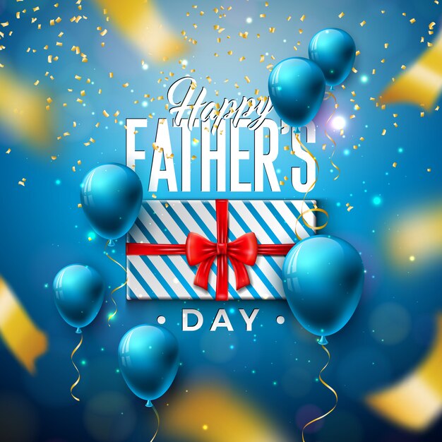 Happy Father's Day Greeting Card Design with Gift Box and Falling Confetti