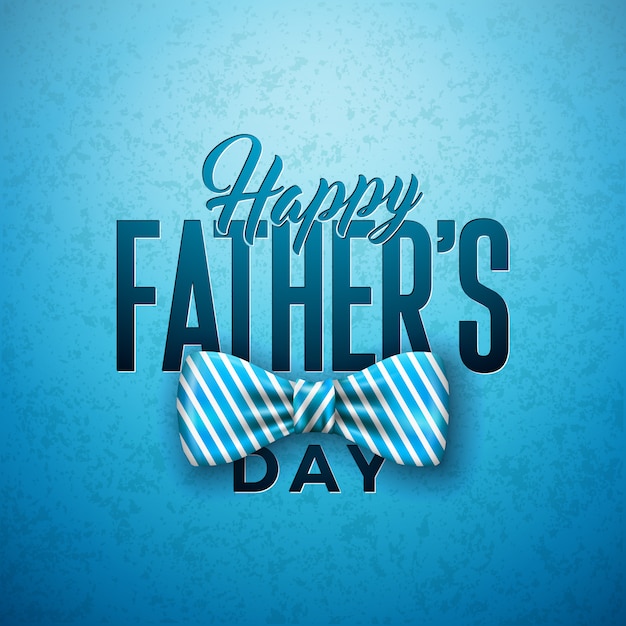 Happy Father's Day Greeting Card Design with Sriped Bow Tie and Typography Letter