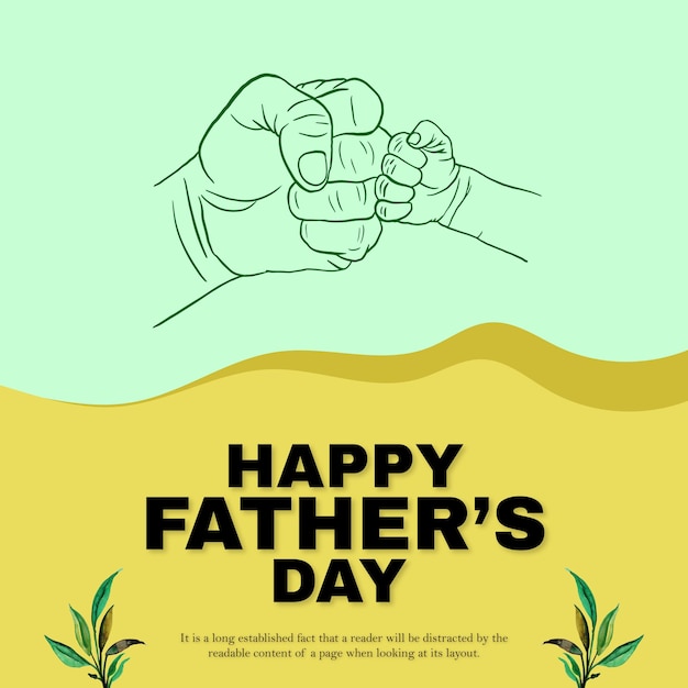 Free vector happy father's day greetings blue yellow black background social media design banner free vector