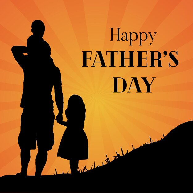 幸せな父の日の挨拶オレンジ色の黒の背景ソーシャルメディアデザインバナー無料ベクトル