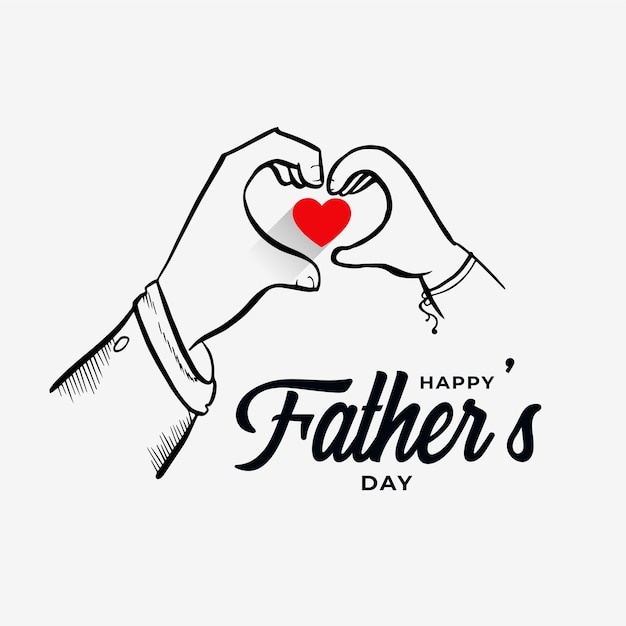 Счастливый день отца с отцом и детским сердцем, нарисованным вручную эскизом