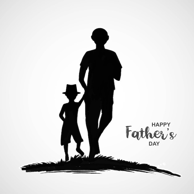白い背景の上のお父さんと子供のシルエットと幸せな父の日