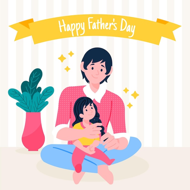 Free vector happy father's day with dad holding daughter