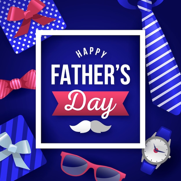Бесплатное векторное изображение Счастливый день отца с подарками и усами