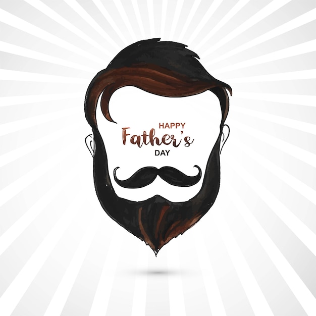 Free vector happy fathers day man face with beard on mustache card design