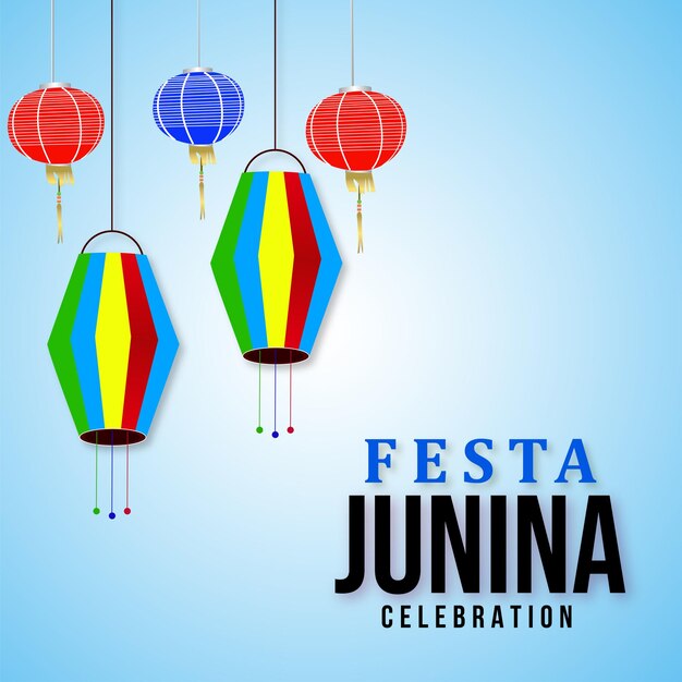 Happy festa junina синий красный желтый фон социальные медиа дизайн баннер бесплатные векторные