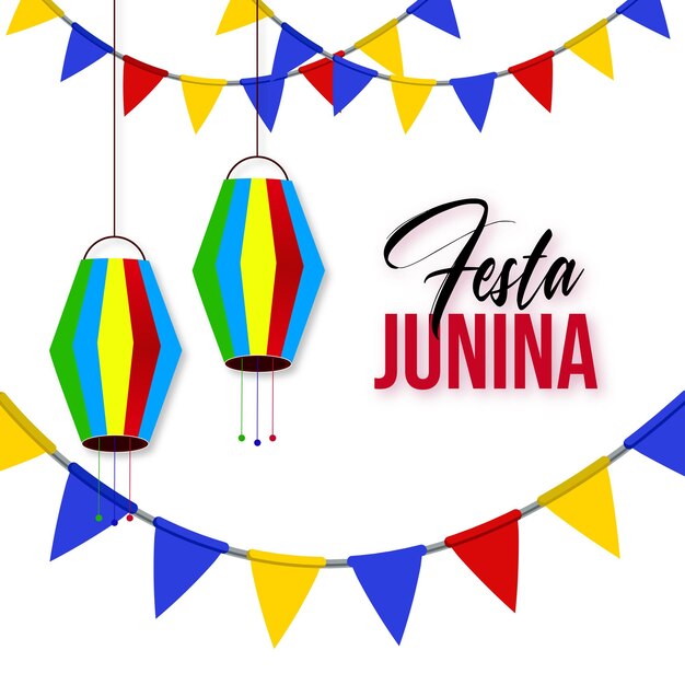 Happy Festa Junina Blue Yellow Red Background Social Media Design Banner Free Vector