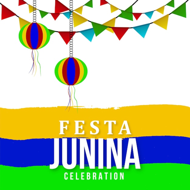 Vettore gratuito felice festa junina giallo blu verde sfondo social media design banner vettore gratuito