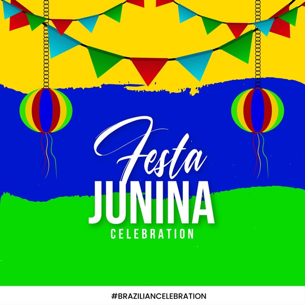 Happy Festa Junina Yellow Blue Green Background Social Media Design Banner Free Vector