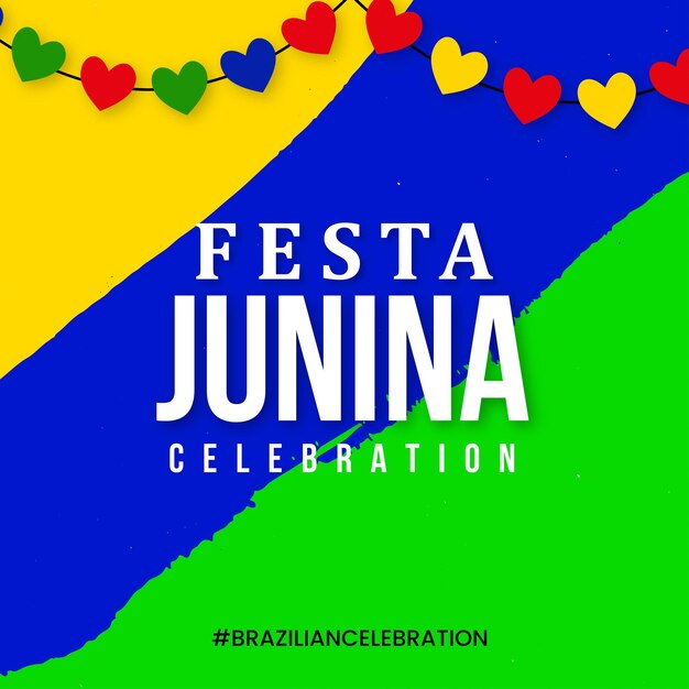 Happy Festa Junina Yellow Blue Green Background Social Media Design Banner Free Vector