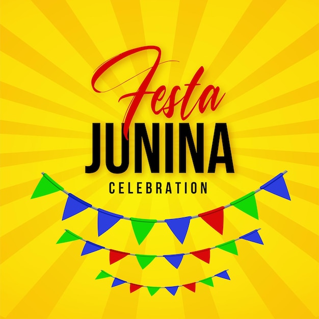 Happy Festa Junina Желтый Синий Зеленый Фон Дизайн Социальных Средств Баннер Бесплатные Векторные