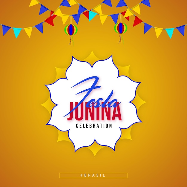 Free vector happy festa junina yellow blue red background social media design banner free vector