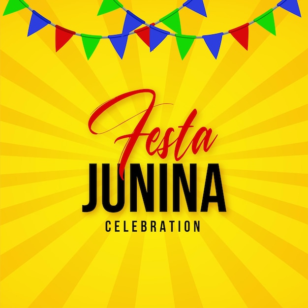 Happy festa junina желтый красный синий фон социальные медиа дизайн баннер бесплатные векторные