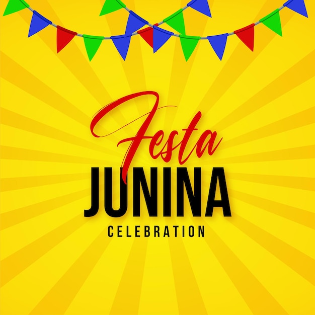 Happy Festa Junina Yellow Red Blue Background Social Media Design Banner Free Vector