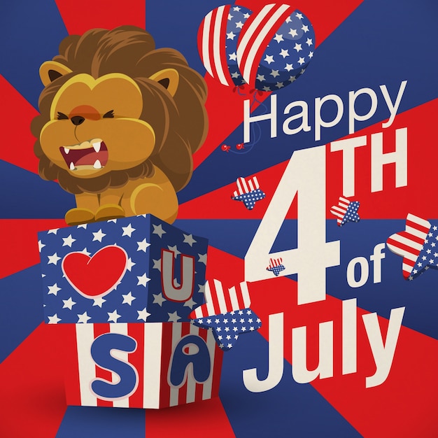 Free vector happy fourth of july background with lion