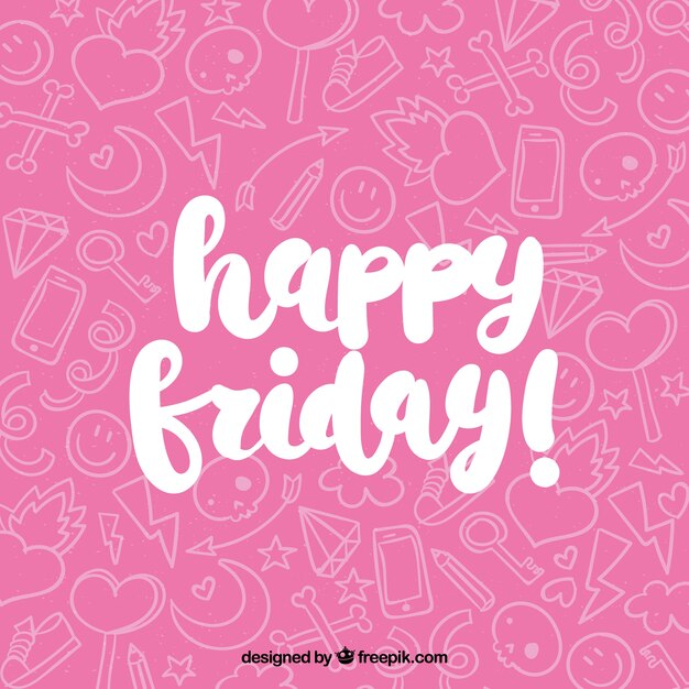 Happy friday pink background with scribbles