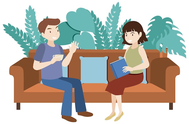 Free vector happy friend sitting and talking to each other