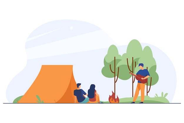 Free vector happy friends camping on nature together