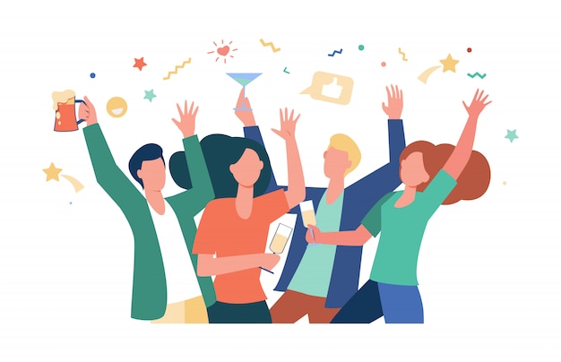 Happy friends celebrating event together Free Vector