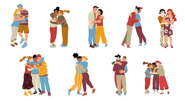 Free vector happy friends and couples hug