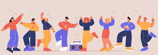 Free vector happy friends dance to music on party