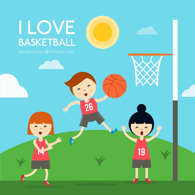 Free vector happy friends playing basketball