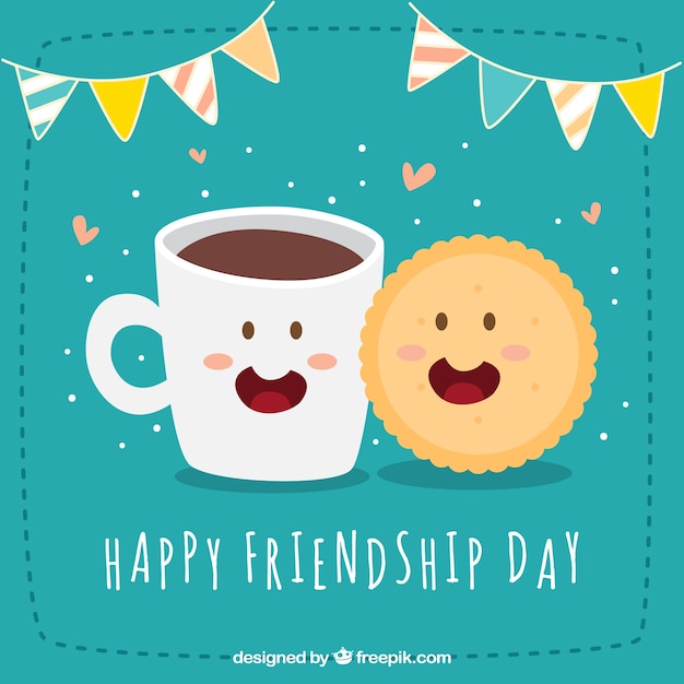 Free vector happy friendship day background with cookie and coffee