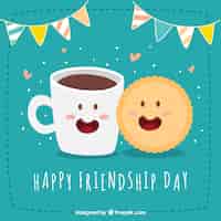 Free vector happy friendship day background with cookie and coffee