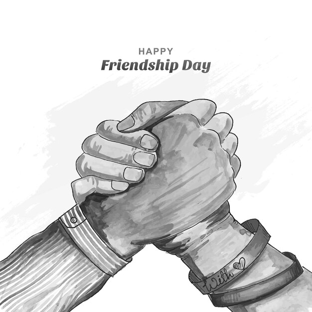 Happy friendship day hand draw gray watercolor hand holding card design